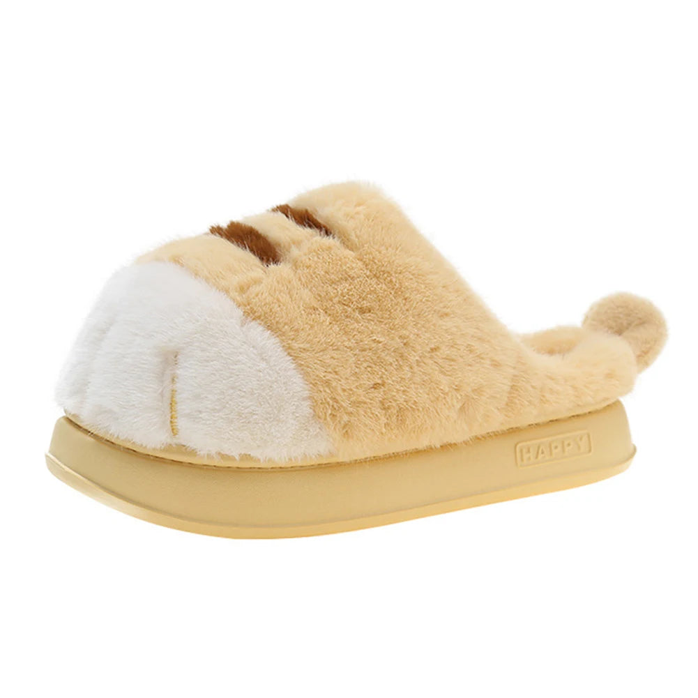 3D Cat Paw Plush Slippers Slip-on House Shoes Comfortable Furry Paw Couple Slippers Winter Soft Warm Slippers for Indoor Bedroom