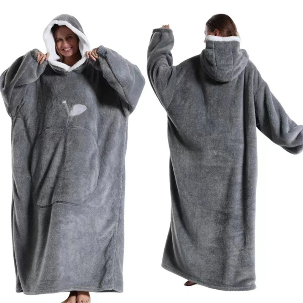 Winter Hooded Sweater Wearable Blanket Unisex Oversized Blanket With Sleeves Large Pocket Warm Cozy Soft Throw Adult TV Blanket