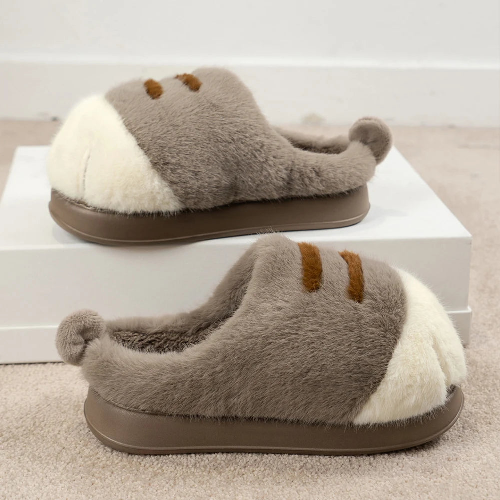 3D Cat Paw Plush Slippers Slip-on House Shoes Comfortable Furry Paw Couple Slippers Winter Soft Warm Slippers for Indoor Bedroom