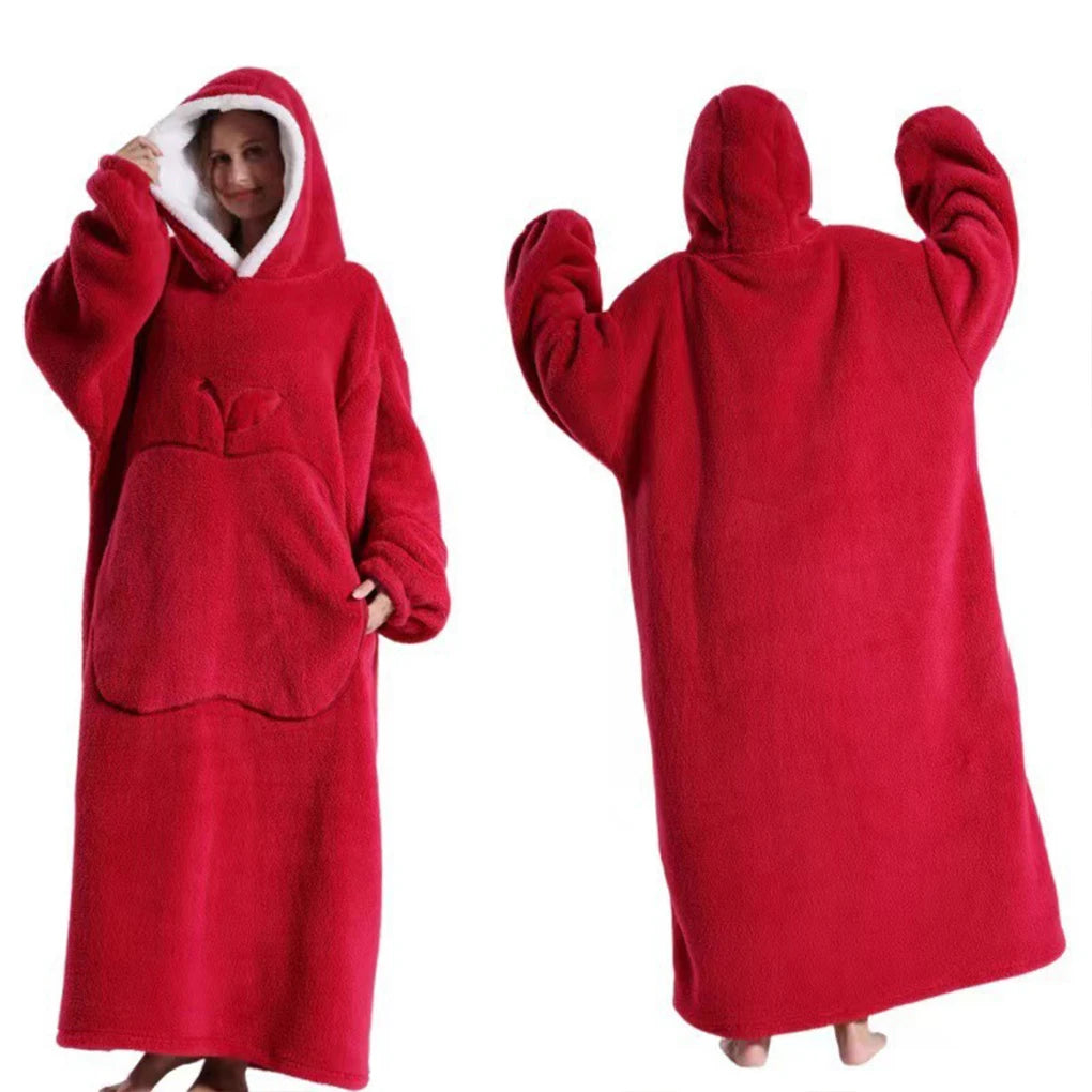 Winter Hooded Sweater Wearable Blanket Unisex Oversized Blanket With Sleeves Large Pocket Warm Cozy Soft Throw Adult TV Blanket